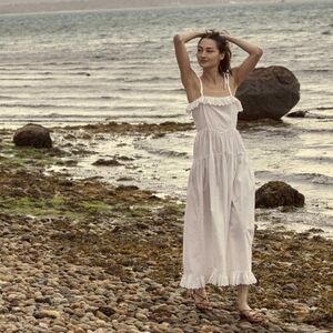 Doen Vita Tiered Eyelet Maxi Dress in White Powder